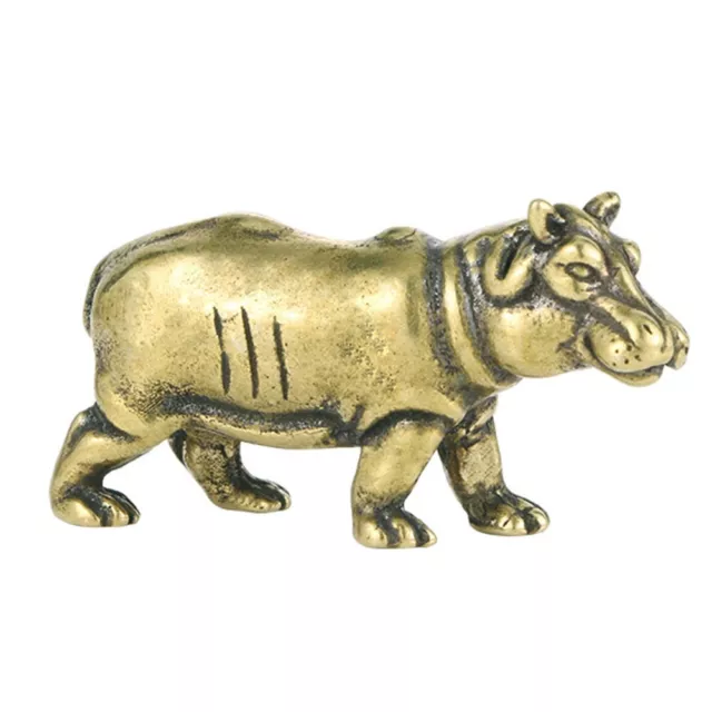 Figurine hippopotame artistique en bronze massif avec support en obsidienne mini