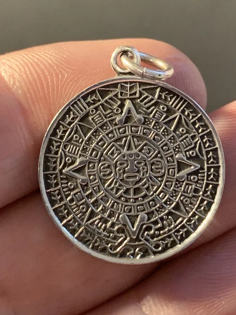 Vintage Sterling Silver 925 Mexico Aztec Calendar Pendant