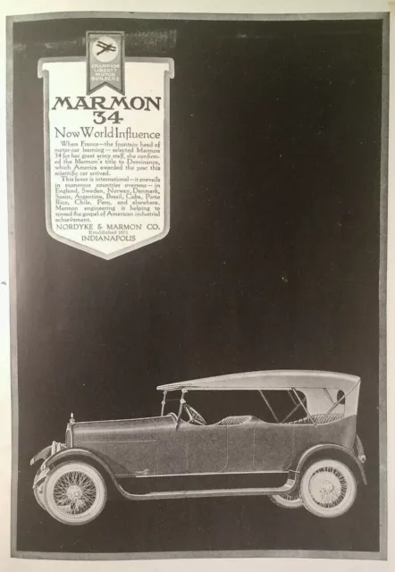 Marmon 34 Auto 1919 Print Ad Antique Original Car Nordyke Indianapolis IN NG
