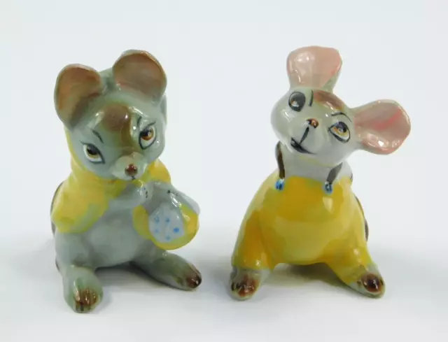 Vintage Ceramic Porcelain Country Mouse Mice Male & Female 3" Tall Figurines