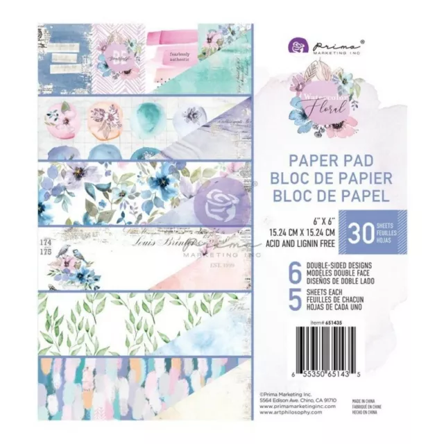 Watercolour Floral 6" X 6" Collection Paper Pad By Prima Marketing