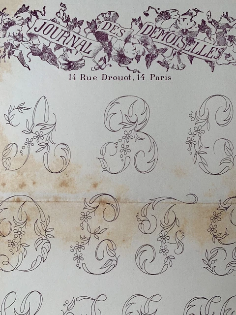 Antique 1870s French Journal des Demoiselles Embroidery pattern Alphabet