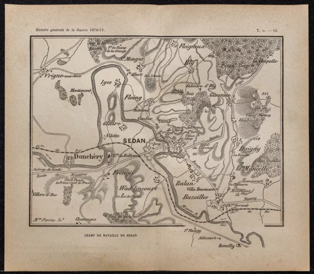 1898ca - Plan du champ de bataille de Sedan - Carte guerre 1870 - Napoléon III