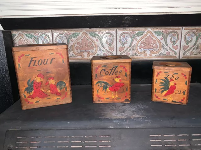 Fred Roberts Co Wood Stacking Containers Roosters Flour Coffee Tea San Francisco