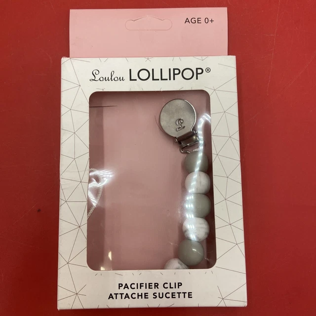 Loulou Lollipop Lolli Silicone Pacifier Clip Marble Gray New