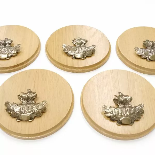 5 Pieza Placa de Jabalí Redondo Roble Claro Af 17 CM Con 5x Hoja Portada Grande 2