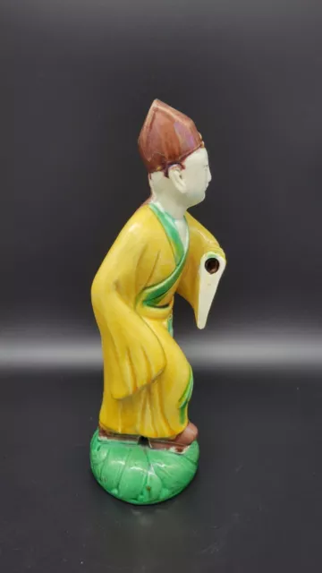 Antique Chinese Sancai Scholar Figure, Late Qing or Early Republic Period,  9" 2