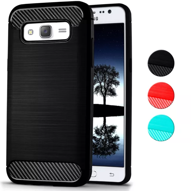 Handy Hülle für Samsung Galaxy J5 2015 Cover Dünn Schutzhülle Carbon Alu Design