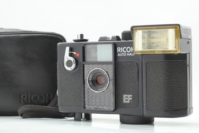 [N MINT w/Case] Ricoh Auto Half EF Black Half Frame 35mm Film Camera From JAPAN
