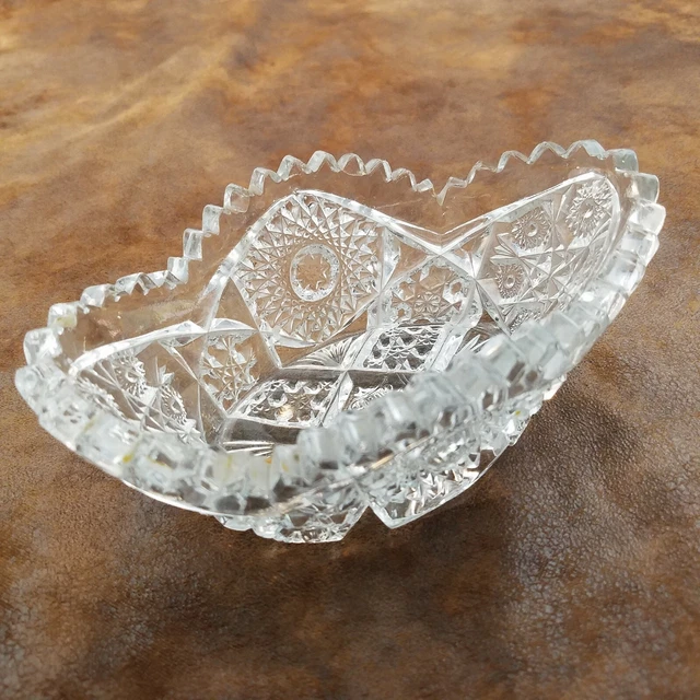 Antique 1900 NuCut Brilliant EAPG Cut Crystal Bowl Sawtooth Rim 6.5L x 4W x 2.5H