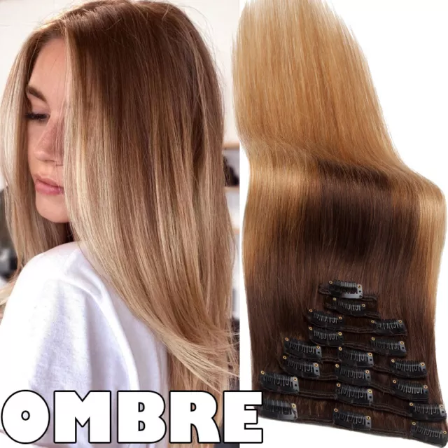 ON CLEARANCE Clip in 100% Real Natural Remy Human Hair Extensions 8 Pieces/Ombre