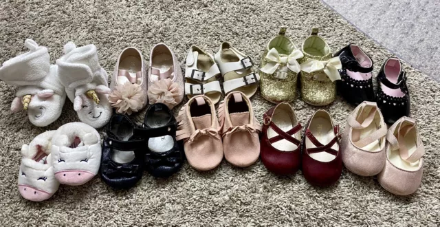 Lot of 10 Pairs Baby Girl Infant Moccasins Shoes Slippers Ballet Size 0-3 Months