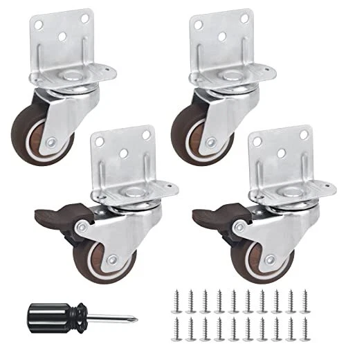 Side Mount Casters Set of 4 with Brake,1.5inch L-Shape TPR Plate 1.5” L-Shape