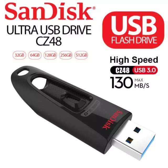 SanDisk Ultra CZ48 USB 3.0 Flash-Laufwerk 64GB 128GB 256GB 512GB Speicherstick