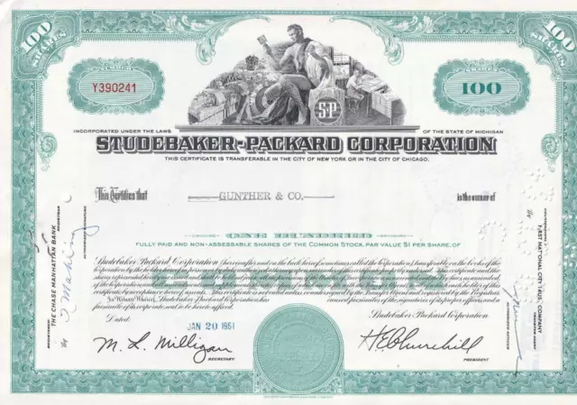 1961 Studebaker-Packard Corporation stock certificate -  automobile manufacturer