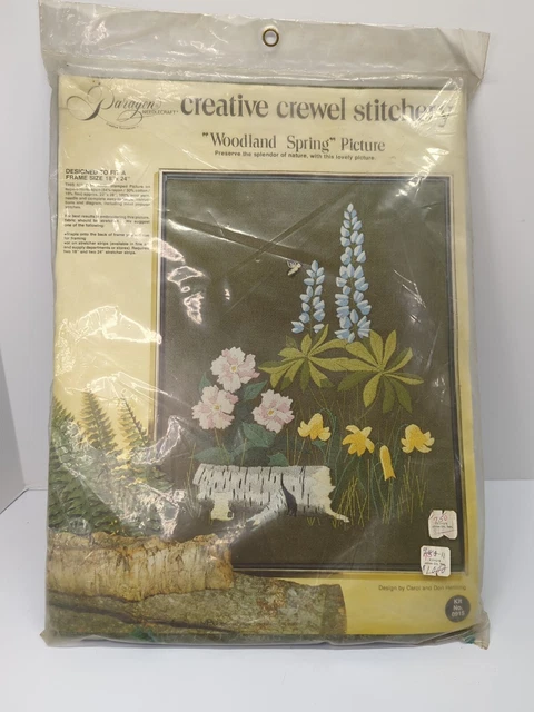 Kit Crewel Creativo de Colección Paragon Needlecraft Woodland Spring 18x24 1973 Sellado