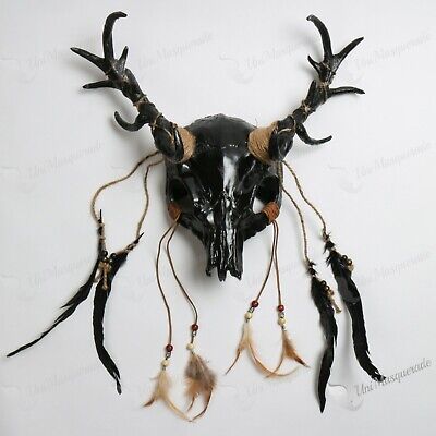 Black Deer Horn Red Animal Skull Masquerade Halloween Cosplay Party Mask