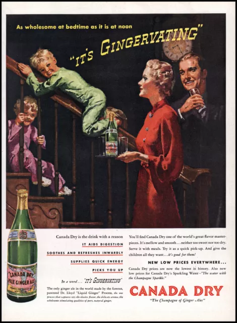 1937 Canada Dry ginger ale kids bedtime gingervating vintage art print ad adL68