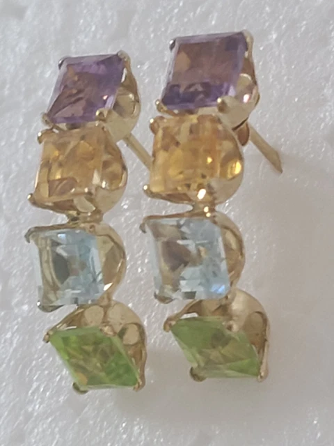 Multi Color Stones Earring 14k Gold 5mm Real Amethyst Citrine Topaz Peridot