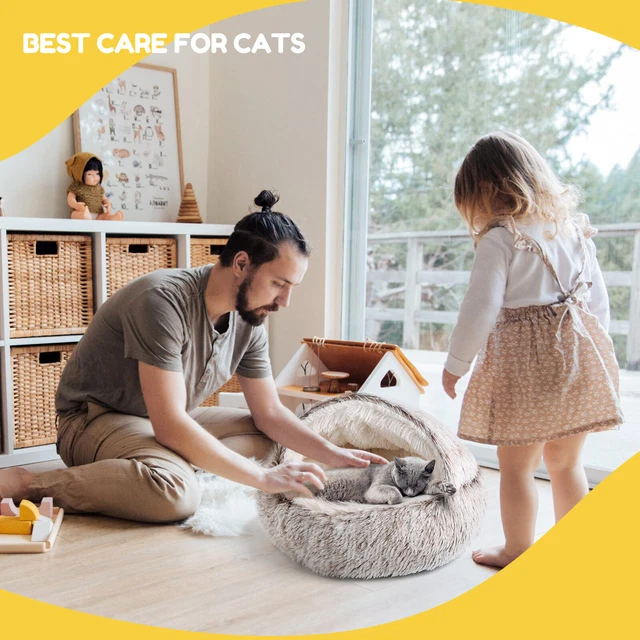 CATISM Cat Bed Donut Plush Fluffy Pet Dog Soft Warm Calming Sleeping Kennel Nest 3