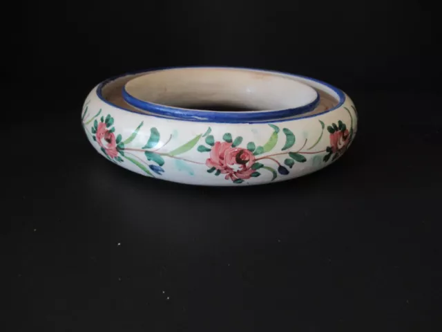 Vintage Italian Deruta ring shaped Majolica vase art pottery floral motif blue