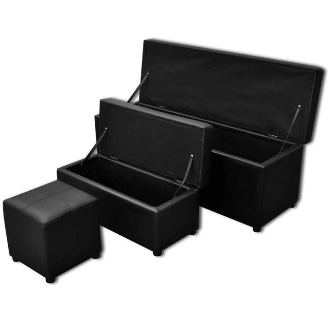 Vidaxl Set Cassapanche e Poggiapiedi in Pelle Artificiale Nero
