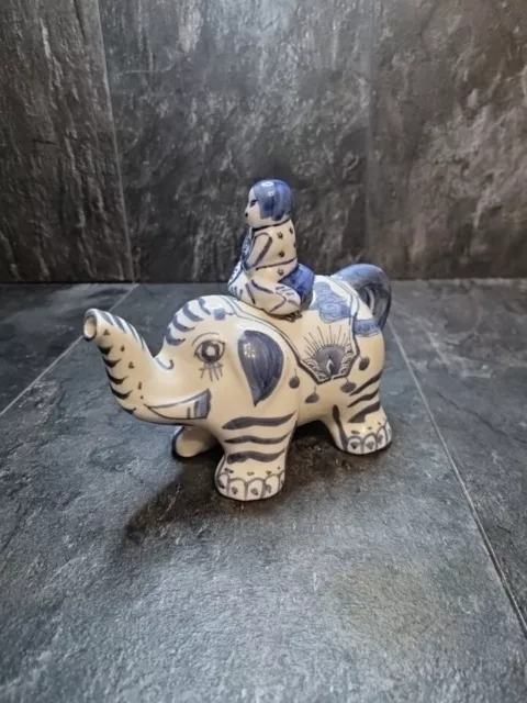 Nice Cereamic Figural Teapot Man Riding Elephant Blue & White Chinese Porcelain