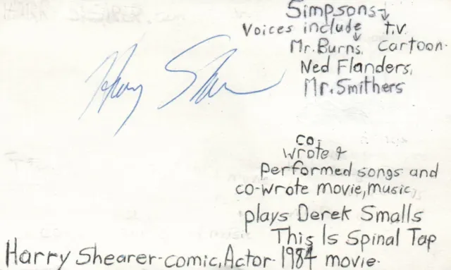 Harry Shearer Actor Comedian Movie Autographed Signed Index Card JSA COA