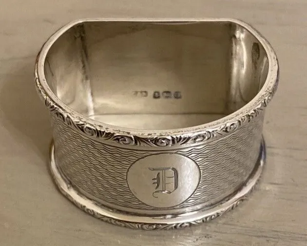 Antique English Sterling Silver Napkin Ring "D" initial engraving, dated 1938