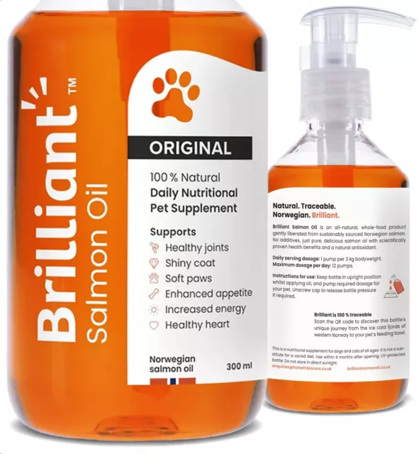 Brilliant Salmon Oil for Dogs, Cats, Puppy, Horse, Ferret & Pets - Pure Omega 3,