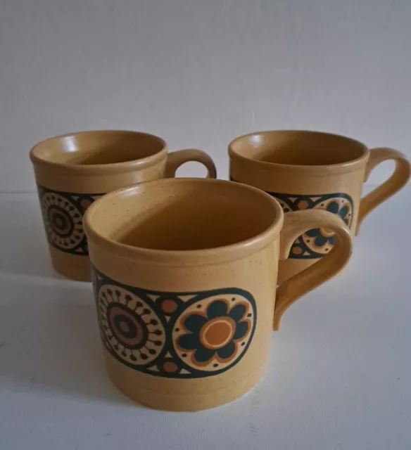 3 x Kiln Craft Bacchus Ironstone Coffee Tea Cups Vintage 1970's 7.5x8cm Retro