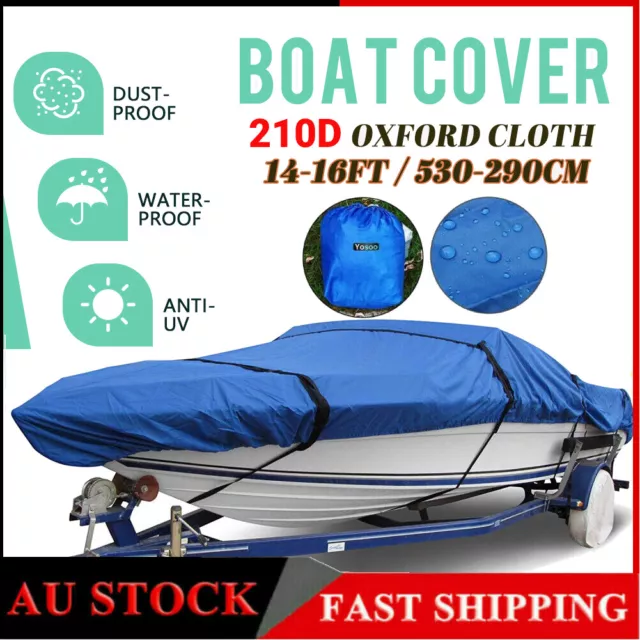 14-16ft Boat Cover Trailerable Jumbo Marine Grade 210D UV Waterproof Heavy Duty