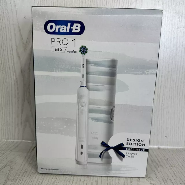 Oral B Pro 1 680 Cross Action Rechargeable Electric Toothbrush with Case - White