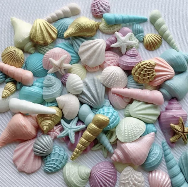 24 Shimmery Seashell Edible Sugar Sealife Mermaid Cupcake Topper Cake Decoration