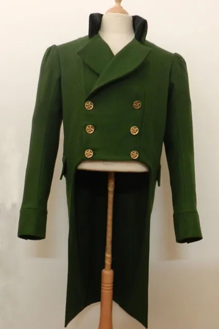 New Men's Military Regency style Green wool Custom Made Tailcoat