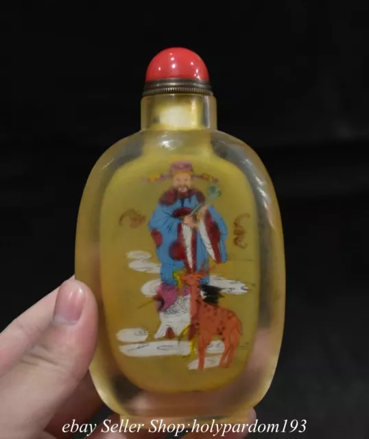 5.2" Old Chinese Glass Inside painting Mammon Deer Snuff box Snuff bottle