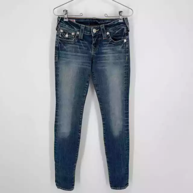 True Religion Julie Jeans Womens Sz 26 Skinny Low Rise Flap Pockets Blue