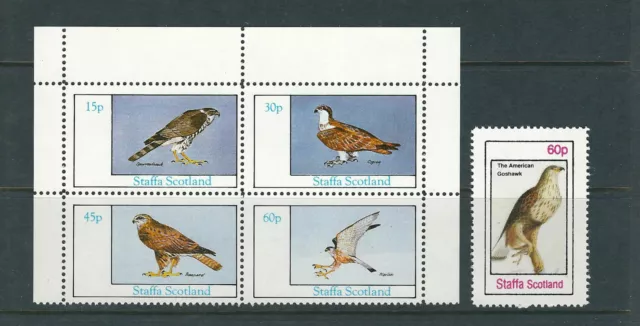 GREAT BRITAIN STAFFA SCOTLAND BIRDS of PREY set of 5 VF MNH