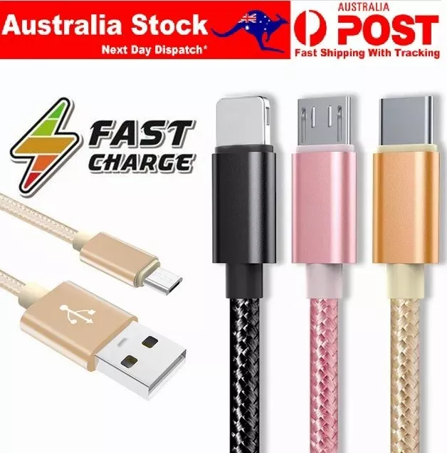 1M 2M 3M Fast Charge Braided Nylon USB Type C Apple Android Data Charger Cable
