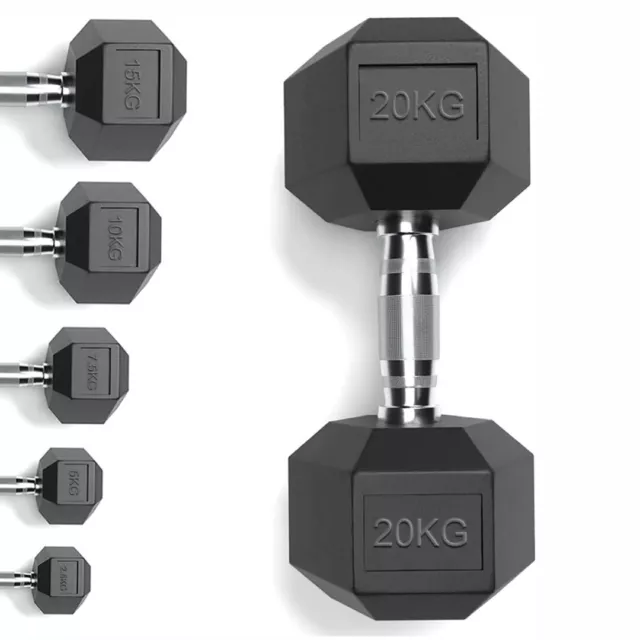 Hex Dumbbell Rubber Coated Handle Encased Cast Iron Hand Weights Pair Workout