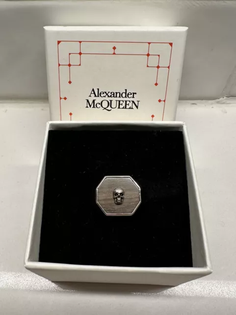 NEW Alexander McQueen Skull Marble Signet Ring Silver FREE Shipping