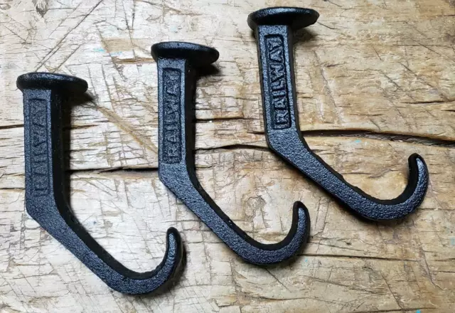 3 Cast Iron Antique Style RAILROAD SPIKE Coat Hooks Hat Hook Rack Towel Garden