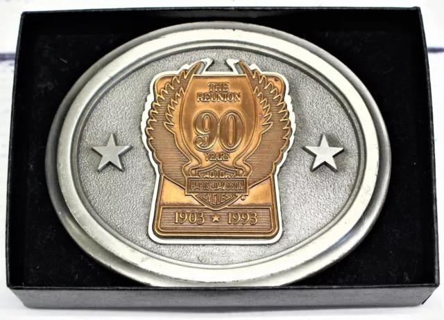 Harley-Davidson Belt Buckle The Reunion 90th Anniversary Big Oval Brass Pewter