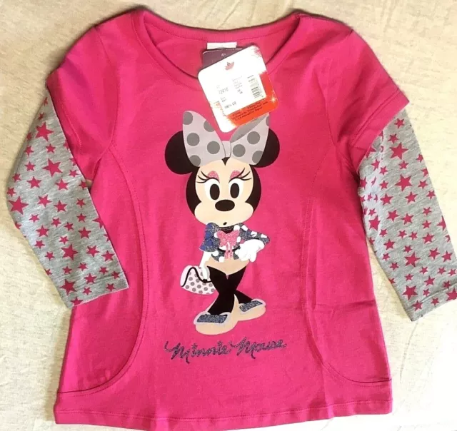 Neu! Disney Minnie Mouse Langarmshirt Shirt Longsleeve Glitzer   104 116 128