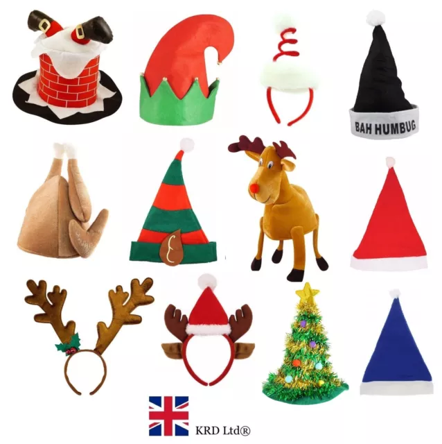 NOVELTY CHRISTMAS HATS Xmas Office Party Festive Fancy Dress Accessories Lot UK