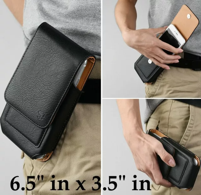 For Samsung Galaxy Note Edge - Black Leather Vertical Holster Pouch Clip Case