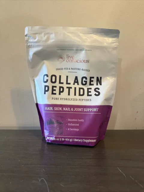 Live Conscious Collagen Peptides Hair, Skin, Nail & Joint Support 16Oz Exp 01/26