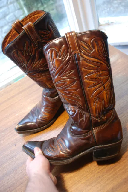 Stivali Da Cowboy Americani In Pelle Marrone Texas Vintage Filo Arcobaleno Uk 8 Lgbt