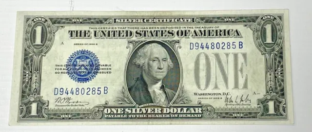Single 1928 Series US Silver Certificate $1 Dollar CU Grade Paper Currency Note