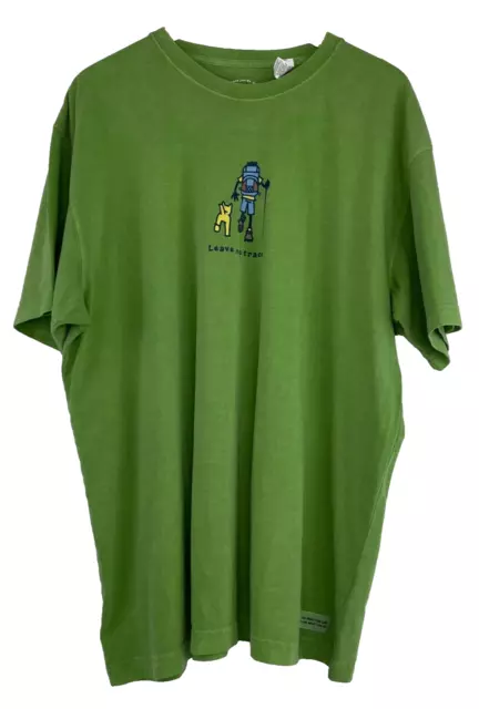 Camiseta para hombre Life Is Good Brand estampado gráfico ""No dejar rastro"" verde XL